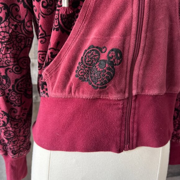 Disney Parks Mickey Mouse zip up hoodie small cranberry floral boho Disneyland - Picture 5 of 13